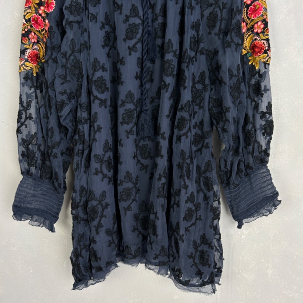 Sundance size XXL Gemma Elegance top long sleeve embroidered navy boho NEW - Picture 3 of 16